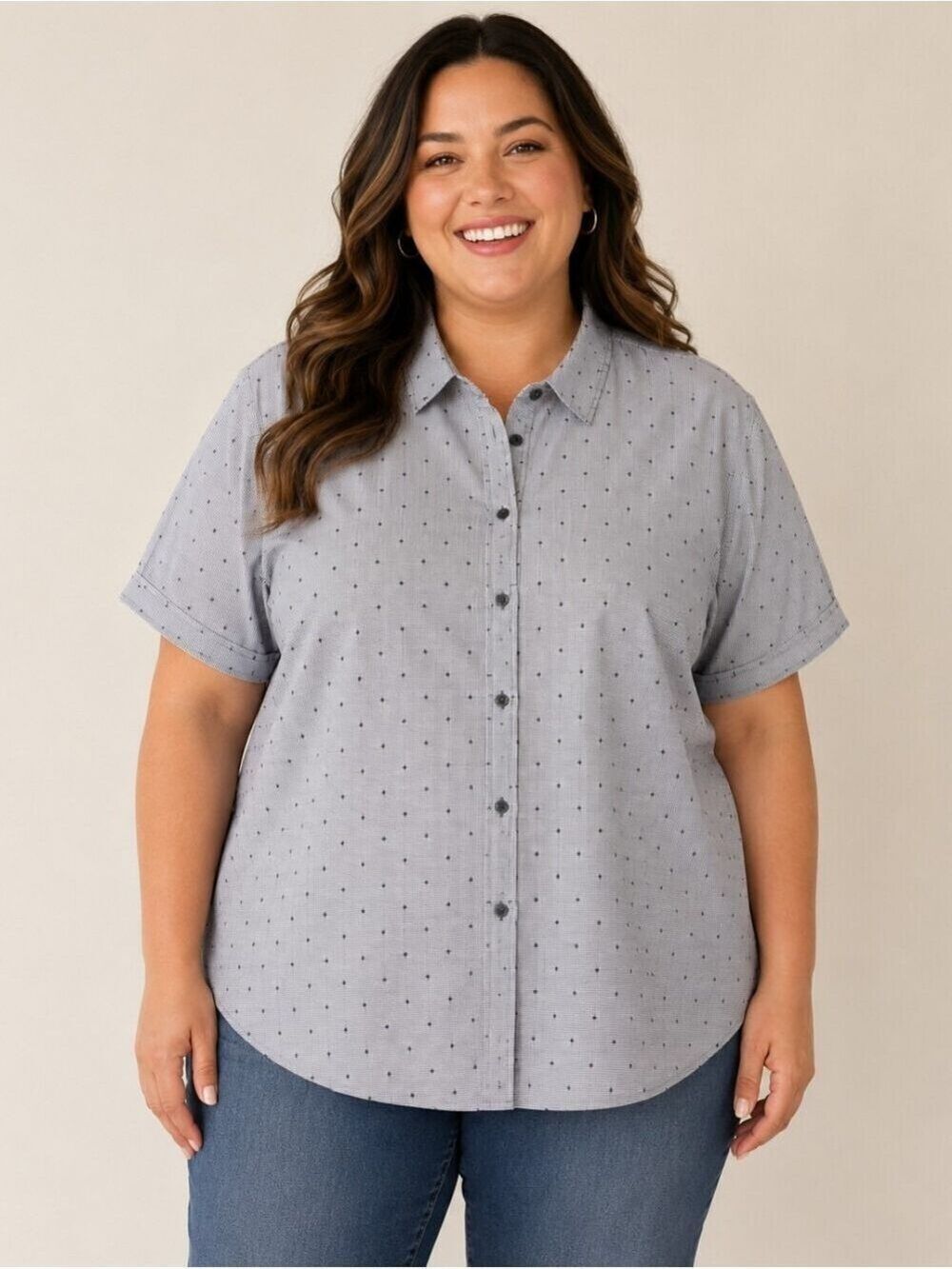 Liz Claiborne Micro Print Button Front Shirt XL | Office Casual Minimalist